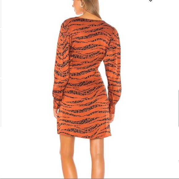 Anine Bing‎ Silk Wrap Penelope Dress XS Tiger Stripe Orange Long Sleeve Stars - Picture 2 of 16
